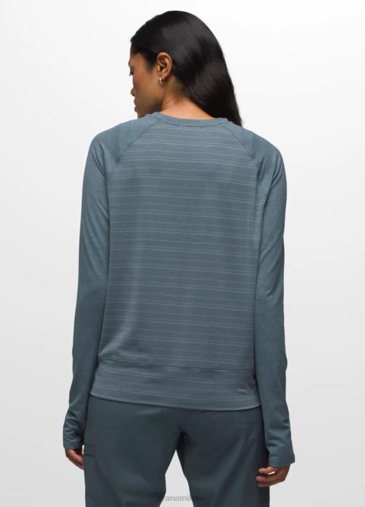 donne Maglia a maniche lunghe Sol Searcher prAna striscia blu stagionata vestiario T6DPZ214