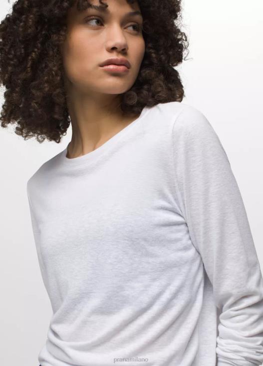 donne comoda maglietta a maniche lunghe prAna bianco vestiario T6DPZ207