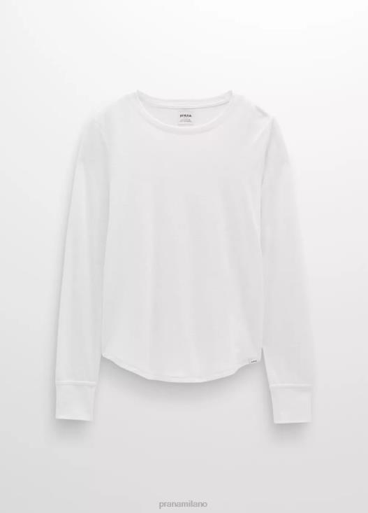 donne comoda maglietta a maniche lunghe prAna bianco vestiario T6DPZ207