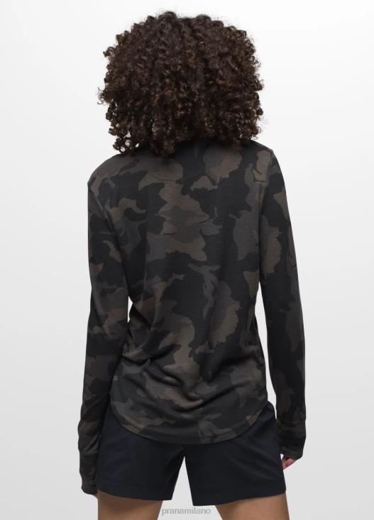 donne comoda maglietta a maniche lunghe prAna mimetica nera vestiario T6DPZ205