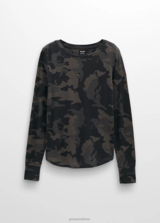 donne comoda maglietta a maniche lunghe prAna mimetica nera vestiario T6DPZ205
