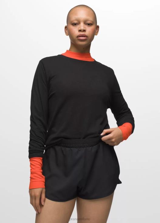 donne comoda maglietta a maniche lunghe prAna nero vestiario T6DPZ206