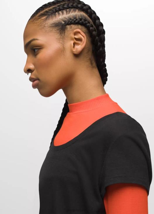donne comoda maglietta girocollo prAna nero vestiario T6DPZ14