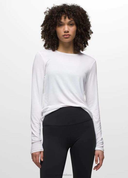 donne top a maniche lunghe Foundation 365 prAna bianco vestiario T6DPZ136