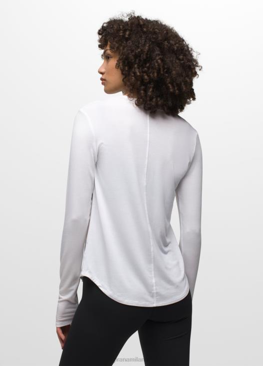 donne top a maniche lunghe Foundation 365 prAna bianco vestiario T6DPZ136