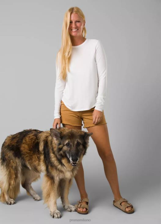 donne top a maniche lunghe Foundation 365 prAna bianco vestiario T6DPZ136
