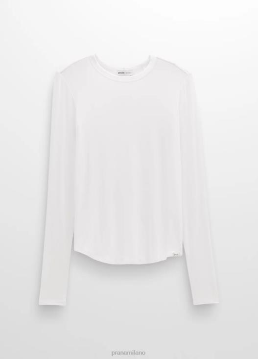 donne top a maniche lunghe Foundation 365 prAna bianco vestiario T6DPZ136