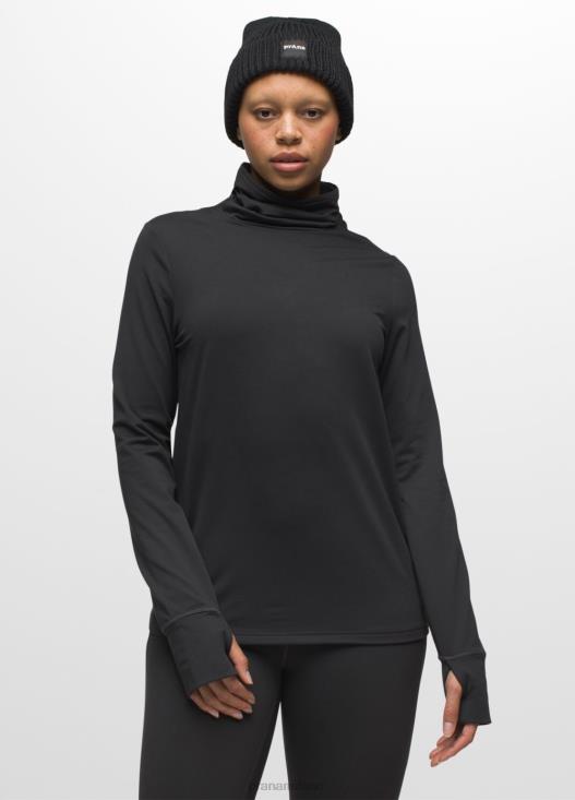 donne manica lunga flusso di ghiaccio prAna nero vestiario T6DPZ119