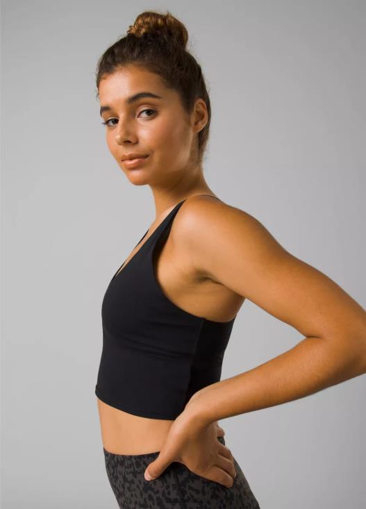 donne top corto chakara prAna nero vestiario T6DPZ123
